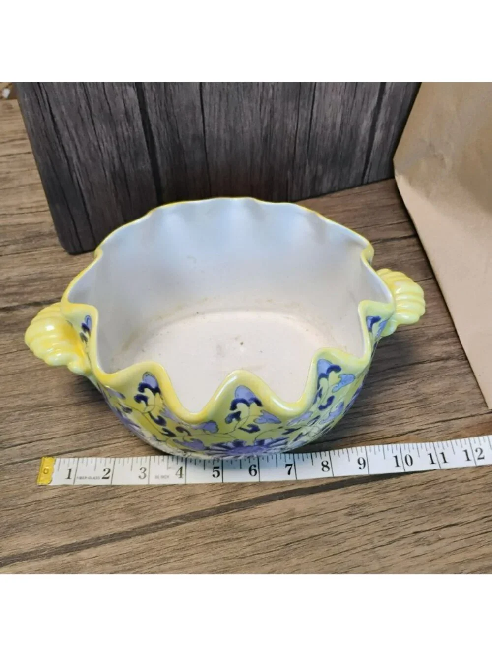 Vintage Andrea by Sadek Chinoiserie Footbath Bowl, Yellow Blue Porcelain Planter